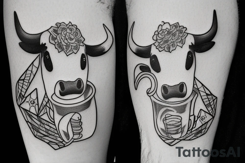 A cow holding a beer mug tattoo idea