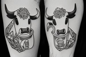 A cow holding a beer mug tattoo idea