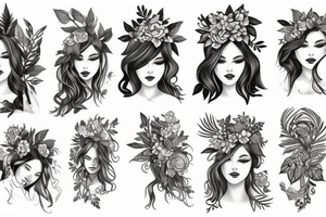 Woman nature goddess leafy hair tattoo idea