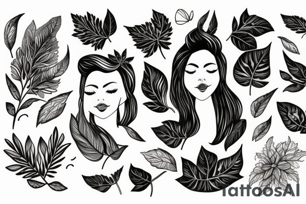 Woman nature goddess leafy hair tattoo idea
