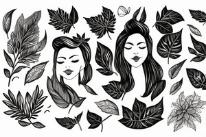Woman nature goddess leafy hair tattoo idea