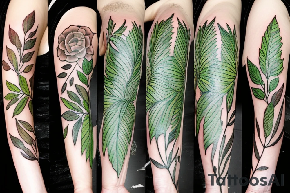 woman traditional leaves for hair green nature tattoo idea