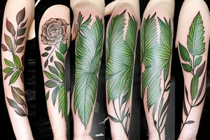 woman traditional leaves for hair green nature tattoo idea