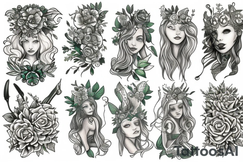 nature goddess freya green tattoo idea