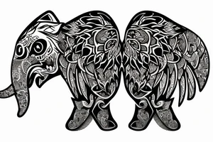 Lion roaring face, wolf face, baby elephant, tree of life, semicolon to butterfly wings tattoo idea