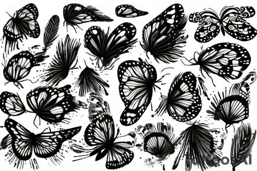 Semicolon with butterfly wing, peacock feather tattoo idea