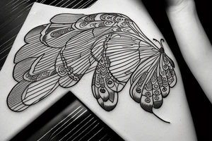 Semicolon with butterfly wing, peacock feather tattoo idea