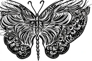 Semicolon with butterfly wing, peacock feather tattoo idea