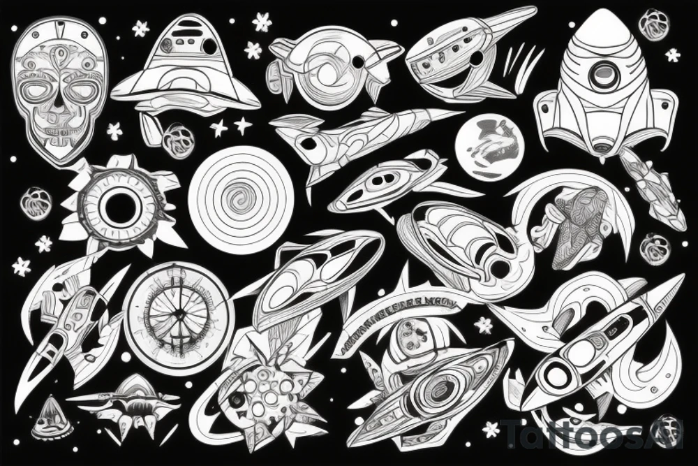 trippy spaceship tattoo idea