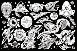 trippy spaceship tattoo idea