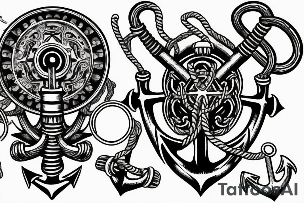 Ship helm and anchor tattoo idea