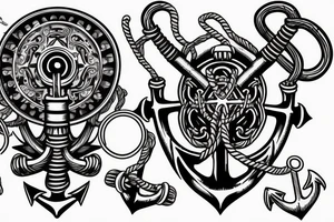 Ship helm and anchor tattoo idea