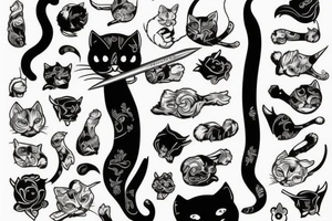 kitten assassin, cat holding a knife, detailed tattoo idea