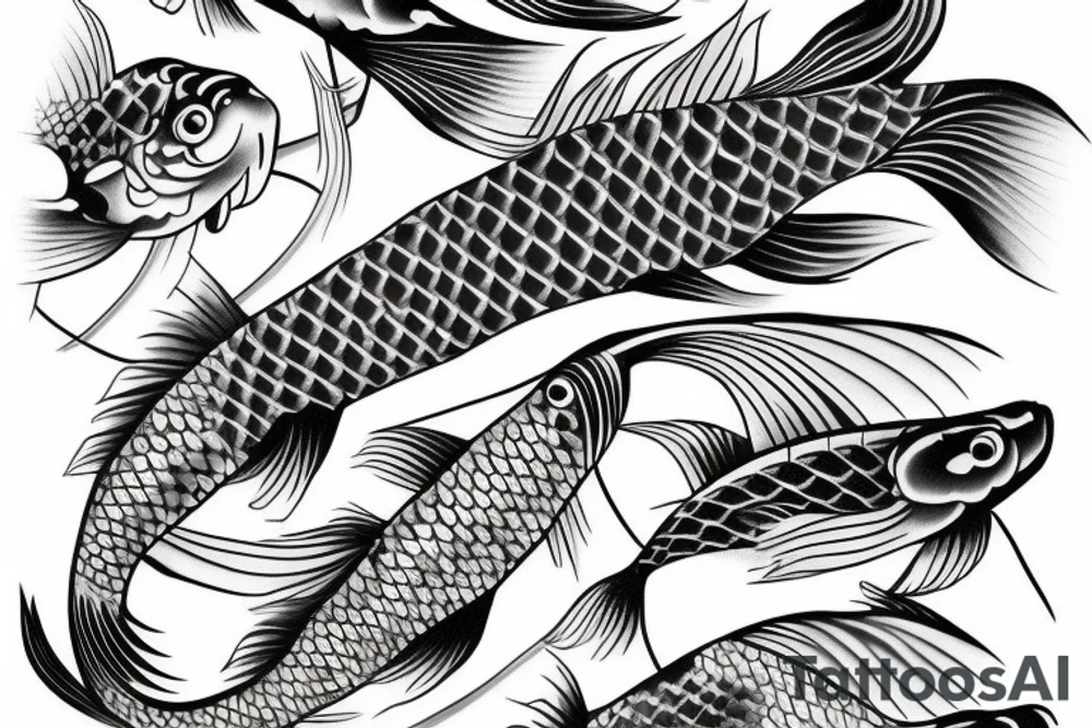 detailed single koi fish swimming upstream tattoo idea