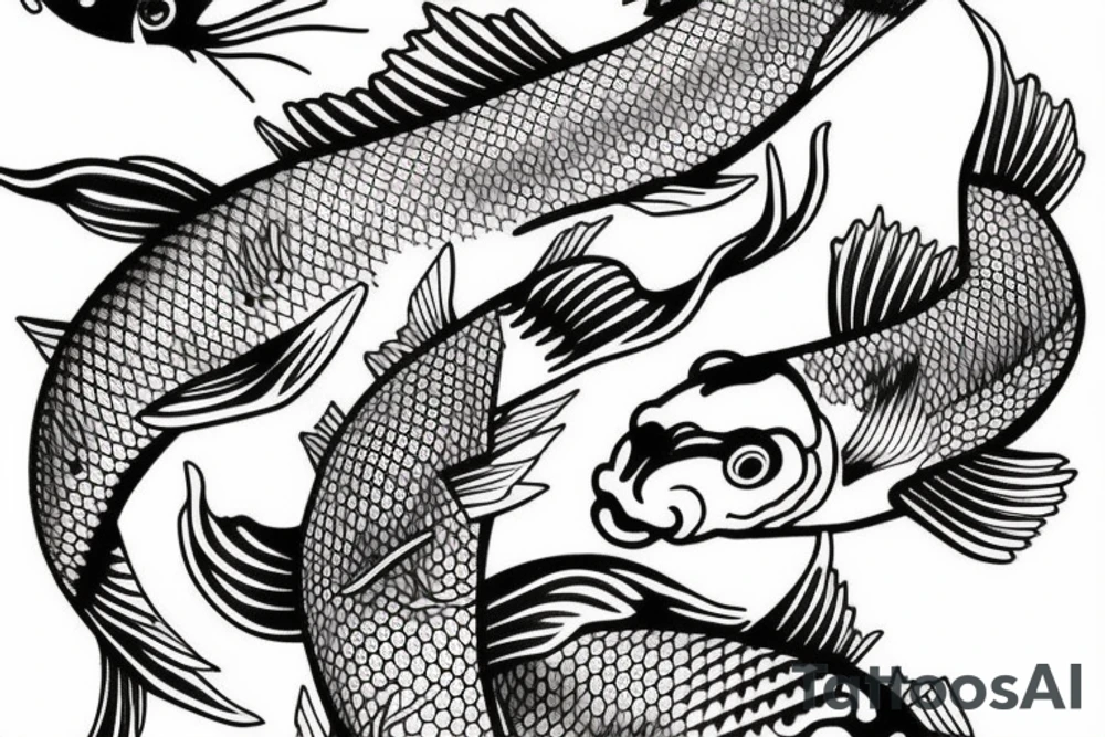 detailed single koi fish swimming upstream tattoo idea
