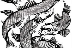 detailed single koi fish swimming upstream tattoo idea