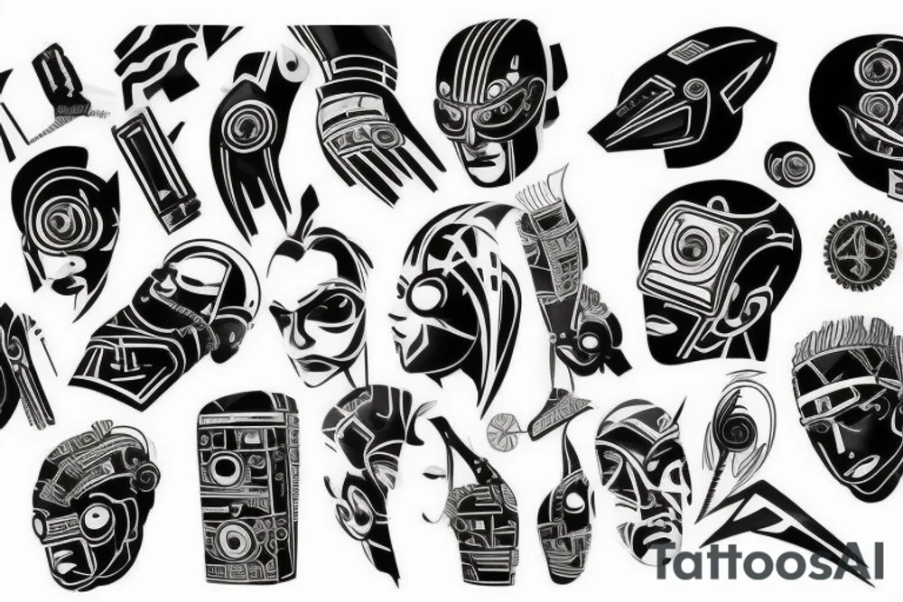 black greek cyberpunk tattoo idea