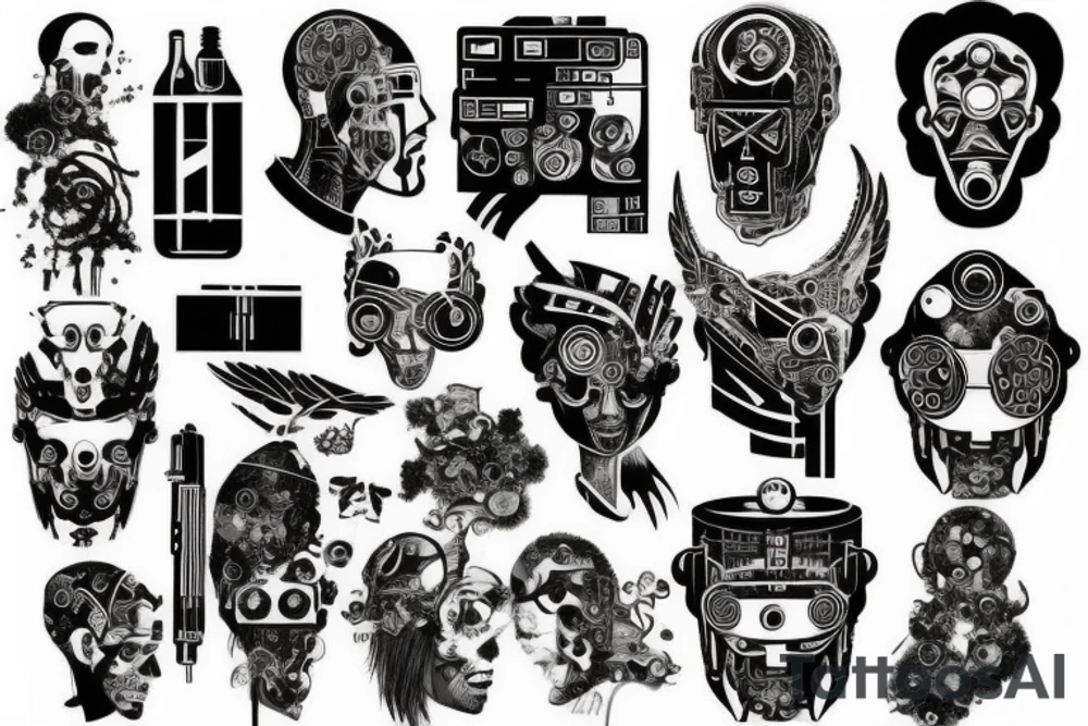 black greek cyberpunk tattoo idea