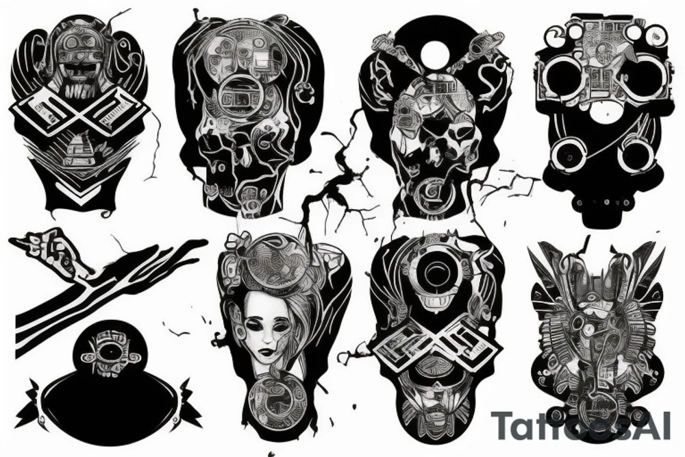 black greek cyberpunk tattoo idea