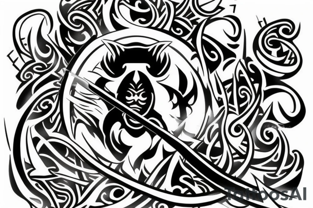 samurai sword piercing the word bupik tattoo idea