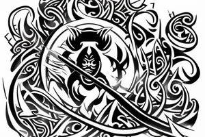 samurai sword piercing the word bupik tattoo idea