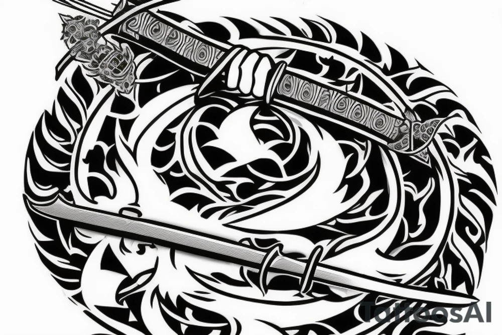 samurai sword piercing the word bupik tattoo idea