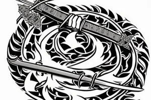 samurai sword piercing the word bupik tattoo idea