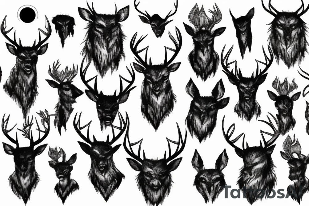 horror themed deer walking in the shadows tattoo idea