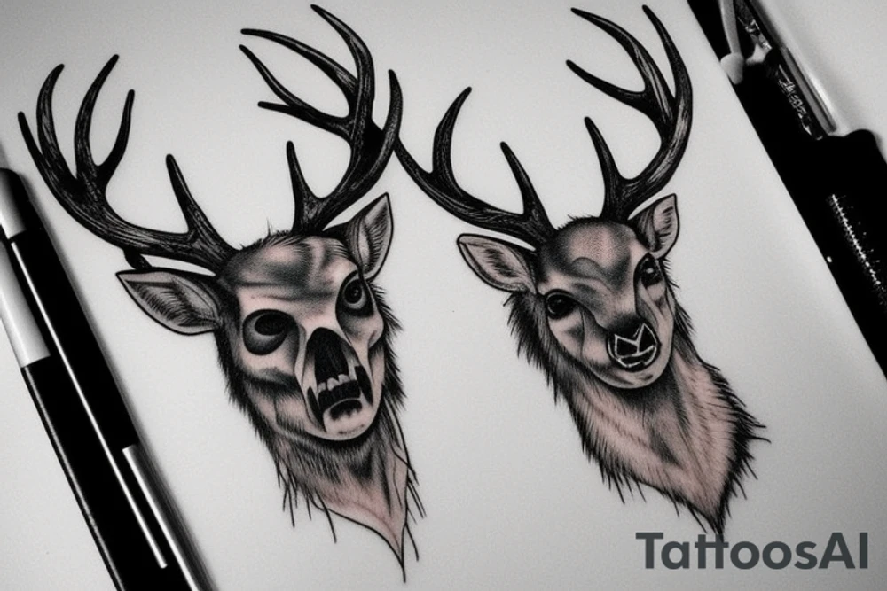 horror themed deer tattoo idea