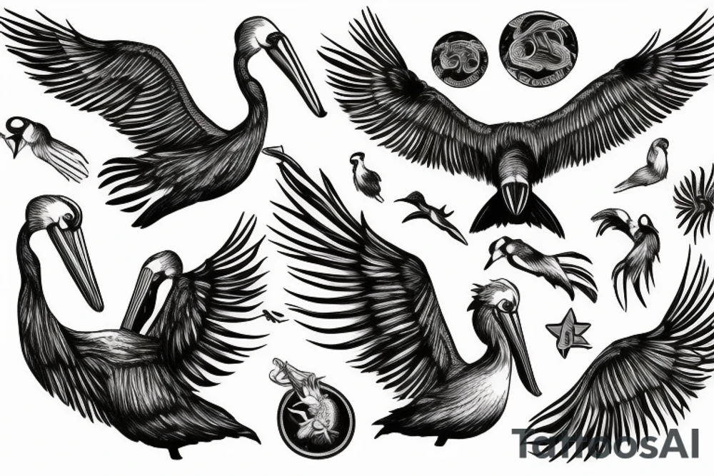 Pelican with open wings tattoo idea