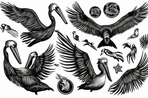 Pelican with open wings tattoo idea