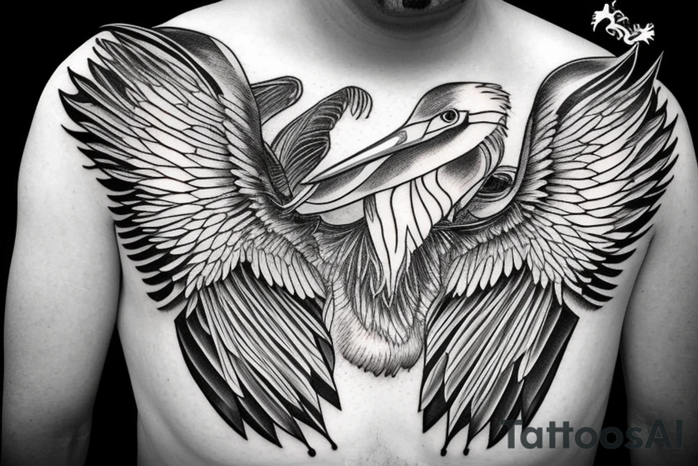 Pelican with open wings tattoo idea