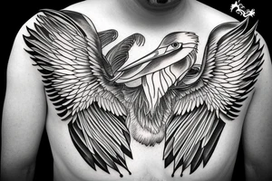 Pelican with open wings tattoo idea