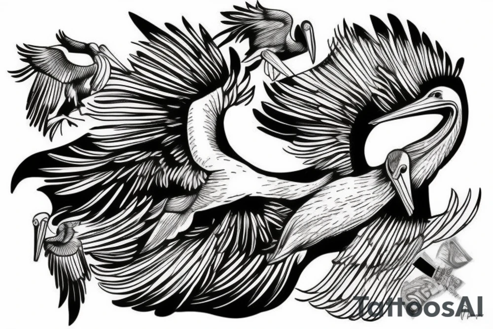 Pelican flying tattoo idea
