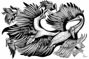 Pelican flying tattoo idea