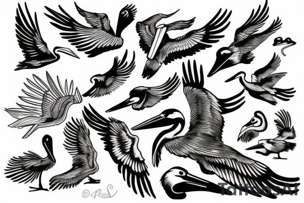 Pelican flying tattoo idea