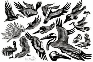 Pelican flying tattoo idea