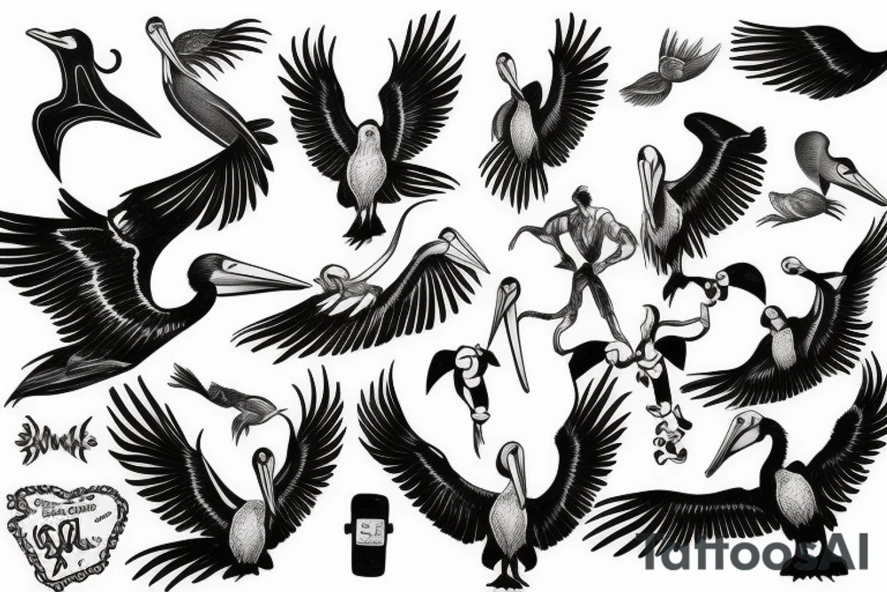 Pelican flying tattoo idea