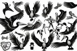 Pelican flying tattoo idea