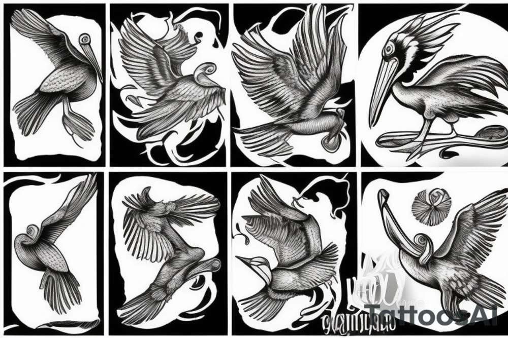Pelican flying tattoo idea