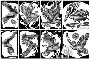 Pelican flying tattoo idea