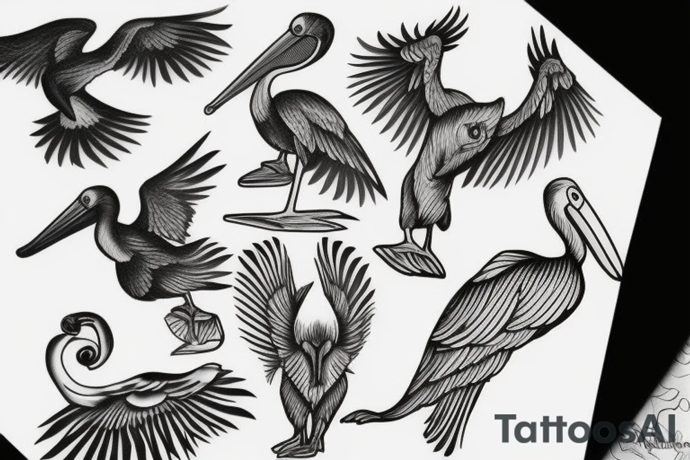 Pelican flying tattoo idea