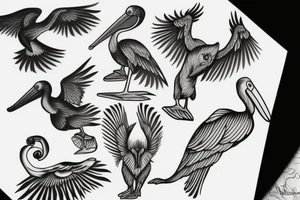 Pelican flying tattoo idea