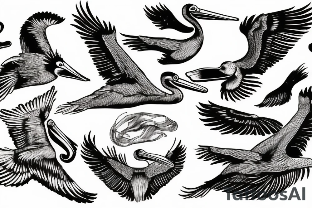 Pelican flying tattoo idea