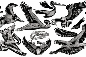 Pelican flying tattoo idea