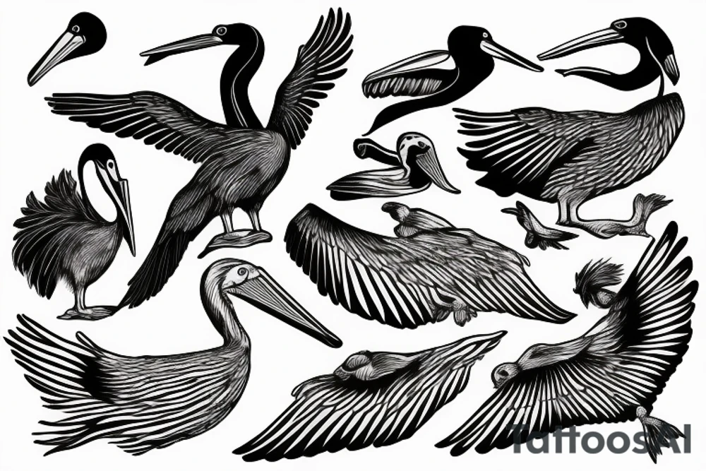Pelican flying tattoo idea