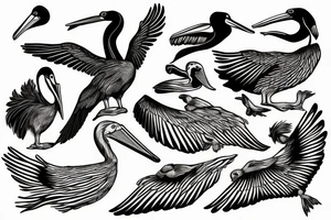 Pelican flying tattoo idea