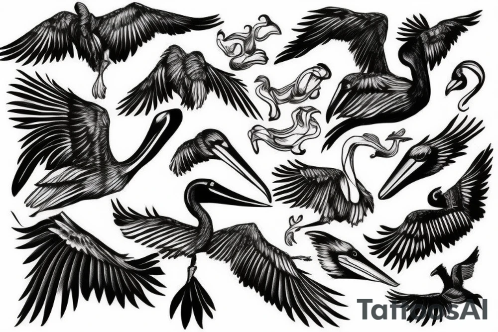 Pelican flying tattoo idea