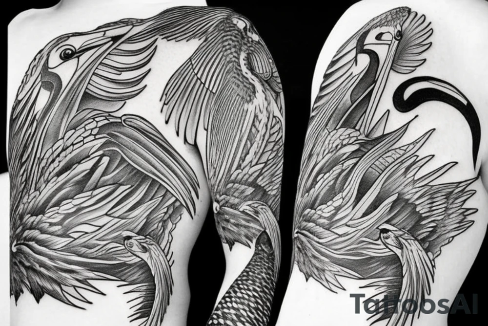 Pelican flying tattoo idea