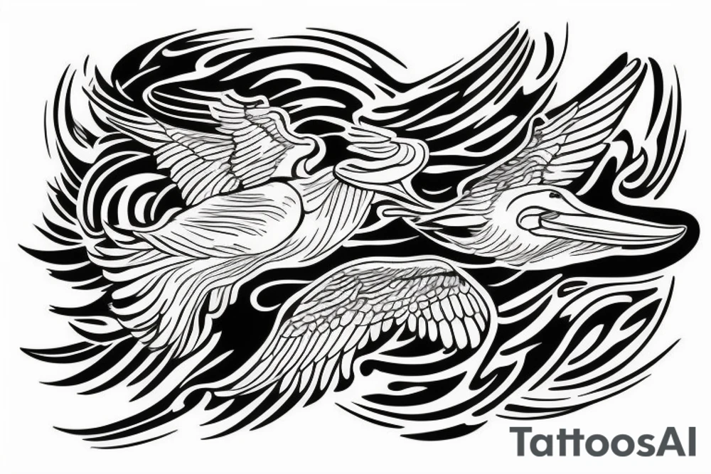 Pelican flying tattoo idea